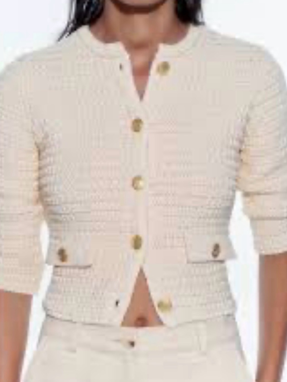 Zara Cream Texture Waffle Cardigan Chic &  sophisticated Old money luxury